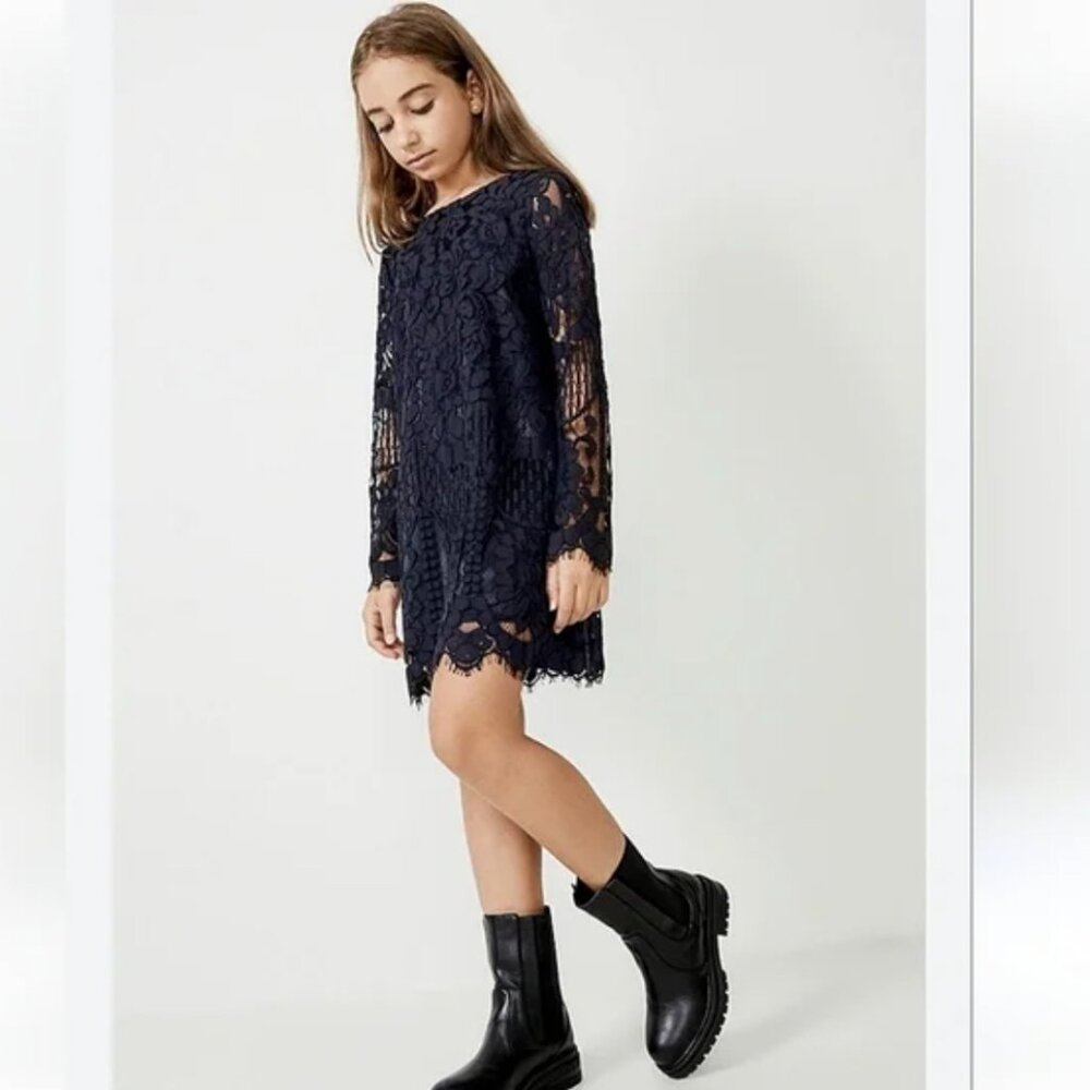 Bardot Junior Girl's Navy Sofia Lace A-Line Dress Size 10